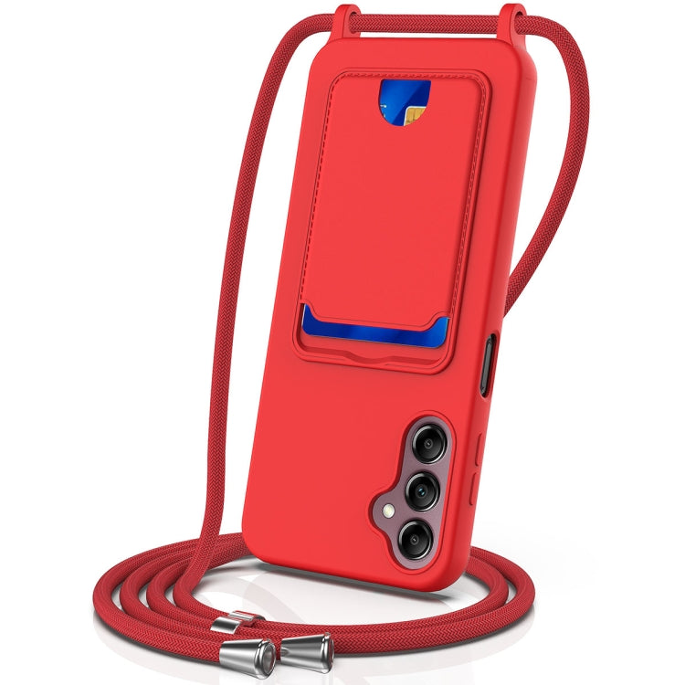 Integrated Card Bag Solid Color Liquid Silicone Phone Case with Lanyard, For Samsung Galaxy S25 5G, For Samsung Galaxy S25+ 5G, For Samsung Galaxy S25 Ultra 5G, For Samsung Galaxy S24 FE 5G