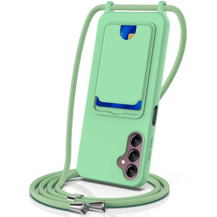 Integrated Card Bag Solid Color Liquid Silicone Phone Case with Lanyard, For Samsung Galaxy S25 5G, For Samsung Galaxy S25+ 5G, For Samsung Galaxy S25 Ultra 5G, For Samsung Galaxy S24 FE 5G