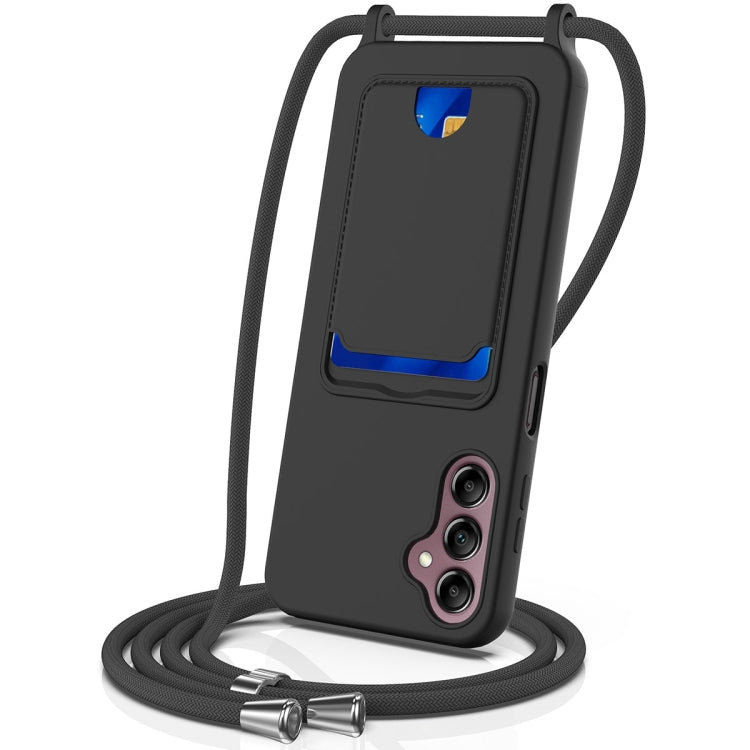 Integrated Card Bag Solid Color Liquid Silicone Phone Case with Lanyard, For Samsung Galaxy S25 5G, For Samsung Galaxy S25+ 5G, For Samsung Galaxy S25 Ultra 5G, For Samsung Galaxy S24 FE 5G