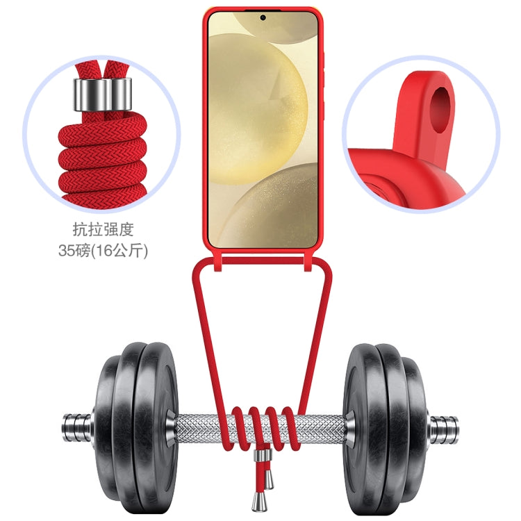 Integrated Card Bag Solid Color Liquid Silicone Phone Case with Lanyard, For Samsung Galaxy S25 5G, For Samsung Galaxy S25+ 5G, For Samsung Galaxy S25 Ultra 5G, For Samsung Galaxy S24 FE 5G