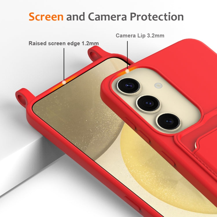 Integrated Card Bag Solid Color Liquid Silicone Phone Case with Lanyard, For Samsung Galaxy S25 5G, For Samsung Galaxy S25+ 5G, For Samsung Galaxy S25 Ultra 5G, For Samsung Galaxy S24 FE 5G