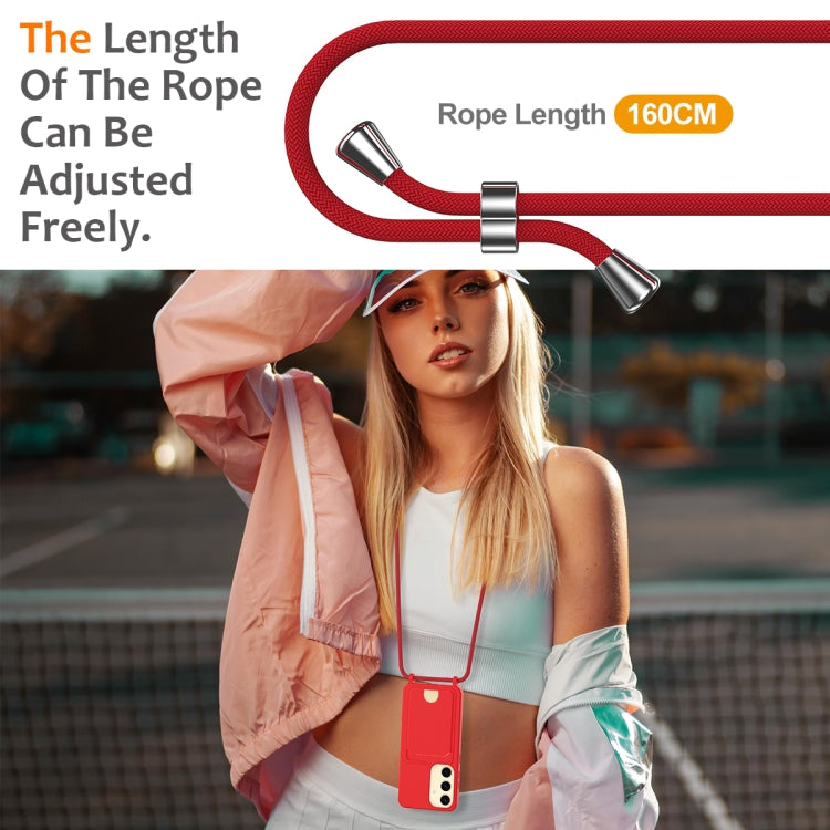 Integrated Card Bag Solid Color Liquid Silicone Phone Case with Lanyard, For Samsung Galaxy S25 5G, For Samsung Galaxy S25+ 5G, For Samsung Galaxy S25 Ultra 5G, For Samsung Galaxy S24 FE 5G