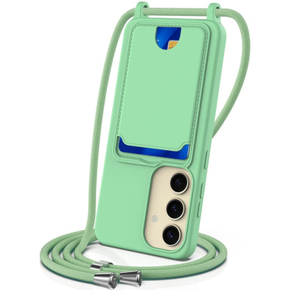 Integrated Card Bag Solid Color Liquid Silicone Phone Case with Lanyard, For Samsung Galaxy S25 5G, For Samsung Galaxy S25+ 5G, For Samsung Galaxy S25 Ultra 5G, For Samsung Galaxy S24 FE 5G