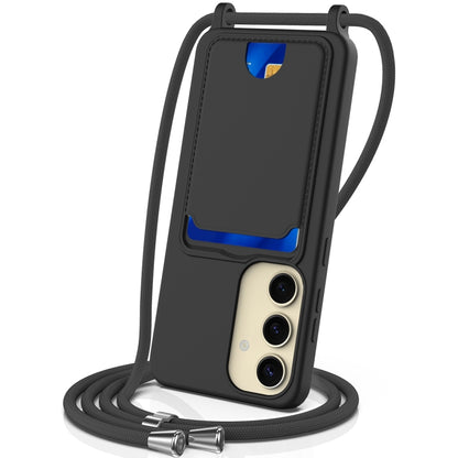 Integrated Card Bag Solid Color Liquid Silicone Phone Case with Lanyard, For Samsung Galaxy S25 5G, For Samsung Galaxy S25+ 5G, For Samsung Galaxy S25 Ultra 5G, For Samsung Galaxy S24 FE 5G