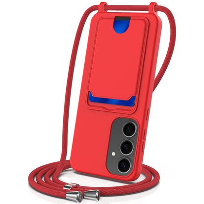 Integrated Card Bag Solid Color Liquid Silicone Phone Case with Lanyard, For Samsung Galaxy S25 5G, For Samsung Galaxy S25+ 5G, For Samsung Galaxy S25 Ultra 5G, For Samsung Galaxy S24 FE 5G