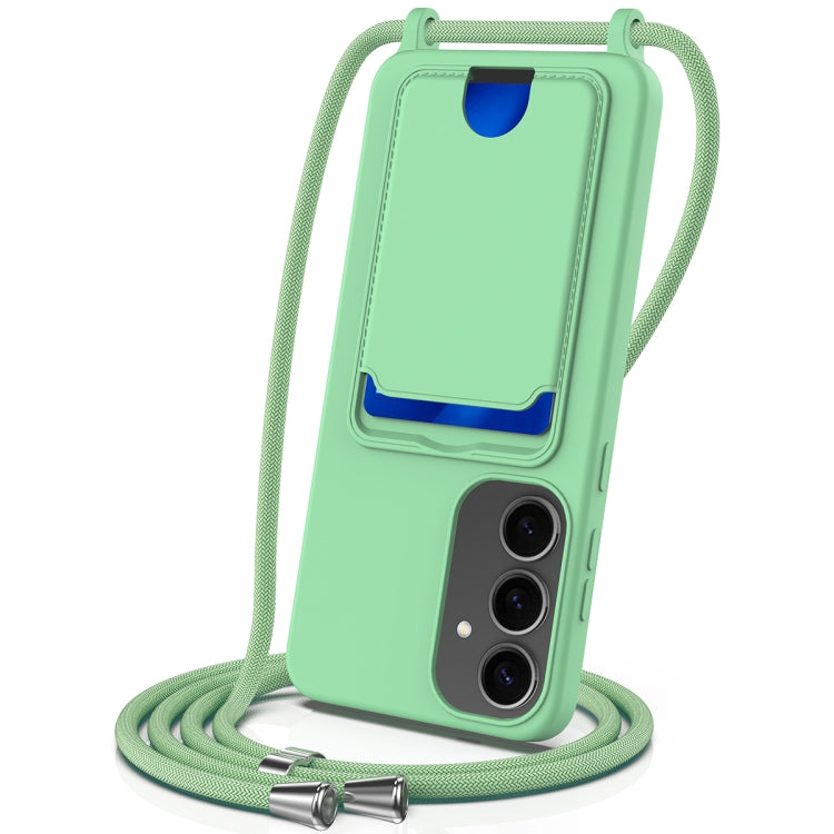 Integrated Card Bag Solid Color Liquid Silicone Phone Case with Lanyard, For Samsung Galaxy S25 5G, For Samsung Galaxy S25+ 5G, For Samsung Galaxy S25 Ultra 5G, For Samsung Galaxy S24 FE 5G