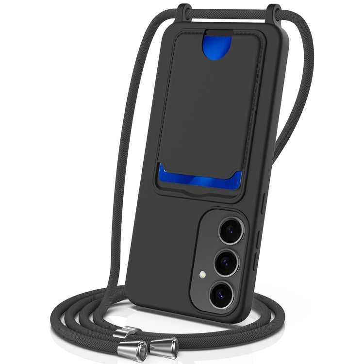 Integrated Card Bag Solid Color Liquid Silicone Phone Case with Lanyard, For Samsung Galaxy S25 5G, For Samsung Galaxy S25+ 5G, For Samsung Galaxy S25 Ultra 5G, For Samsung Galaxy S24 FE 5G