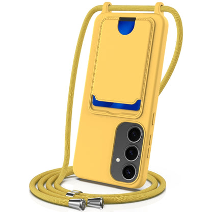 Integrated Card Bag Solid Color Liquid Silicone Phone Case with Lanyard, For Samsung Galaxy S25 5G, For Samsung Galaxy S25+ 5G, For Samsung Galaxy S25 Ultra 5G, For Samsung Galaxy S24 FE 5G