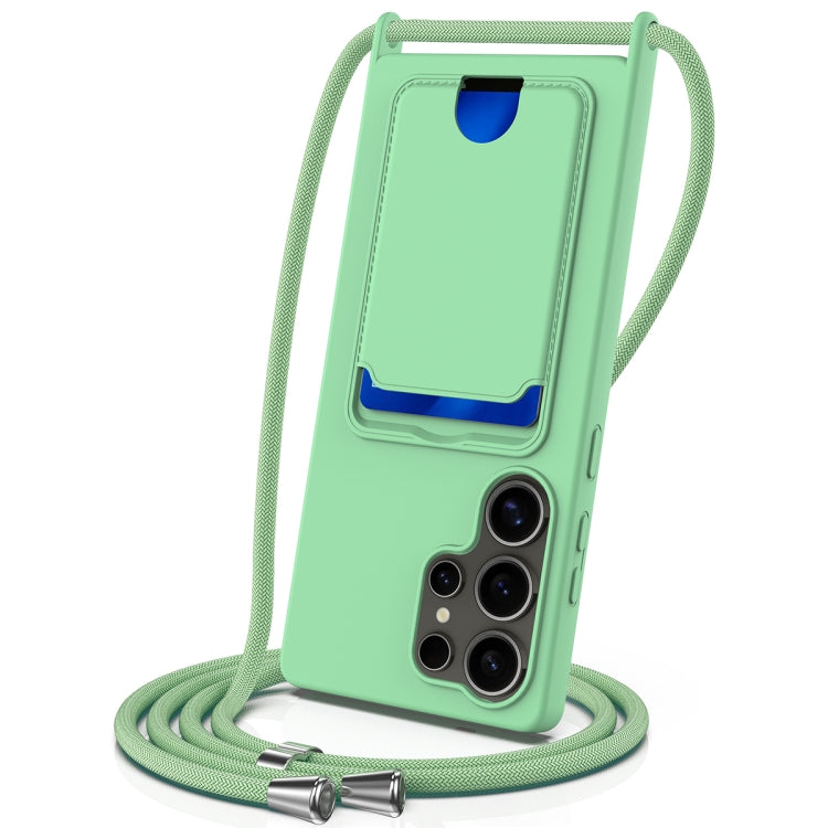 Integrated Card Bag Solid Color Liquid Silicone Phone Case with Lanyard, For Samsung Galaxy S25 5G, For Samsung Galaxy S25+ 5G, For Samsung Galaxy S25 Ultra 5G, For Samsung Galaxy S24 FE 5G
