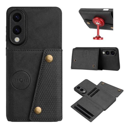Double Buckle Card Slots Magnetic Phone Case, For Samsung Galaxy S25 Edge 5G, For Samsung Galaxy S25 5G, For Samsung Galaxy S25+ 5G, For Samsung Galaxy S25 Ultra 5G