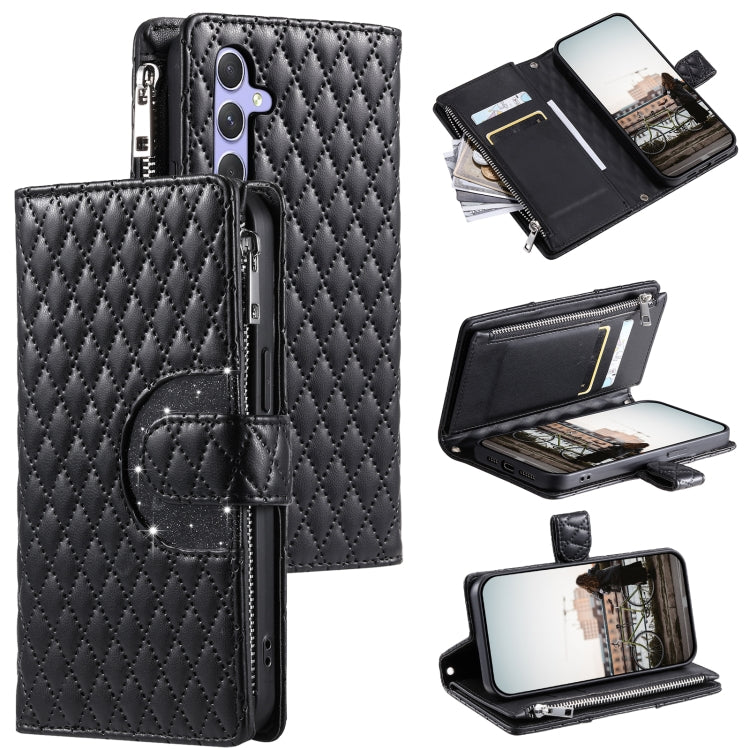 Glitter Lattice Zipper Wallet Leather Phone Case, For Samsung Galaxy S25+ 5G, For Samsung Galaxy S25 Ultra 5G