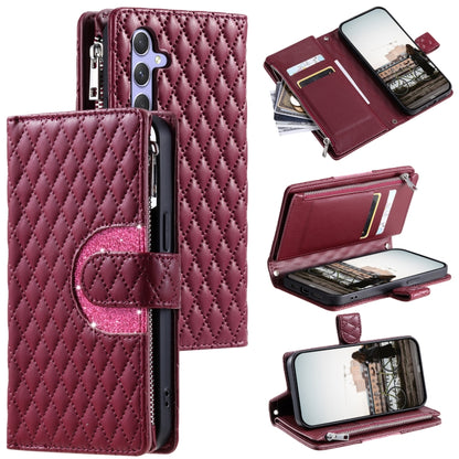 Glitter Lattice Zipper Wallet Leather Phone Case, For Samsung Galaxy S25+ 5G, For Samsung Galaxy S25 Ultra 5G