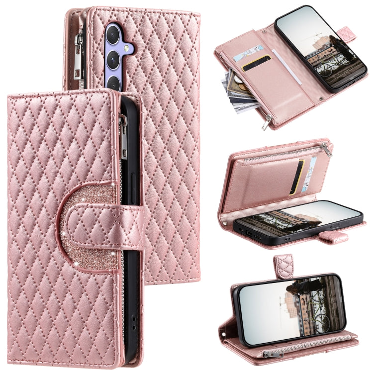 Glitter Lattice Zipper Wallet Leather Phone Case, For Samsung Galaxy S25+ 5G, For Samsung Galaxy S25 Ultra 5G