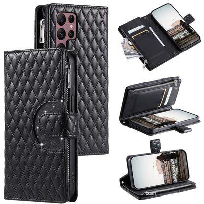 Glitter Lattice Zipper Wallet Leather Phone Case, For Samsung Galaxy S25+ 5G, For Samsung Galaxy S25 Ultra 5G