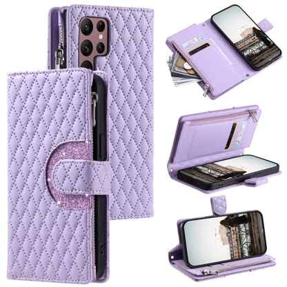 Glitter Lattice Zipper Wallet Leather Phone Case, For Samsung Galaxy S25+ 5G, For Samsung Galaxy S25 Ultra 5G