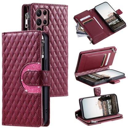 Glitter Lattice Zipper Wallet Leather Phone Case, For Samsung Galaxy S25+ 5G, For Samsung Galaxy S25 Ultra 5G