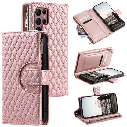Glitter Lattice Zipper Wallet Leather Phone Case, For Samsung Galaxy S25+ 5G, For Samsung Galaxy S25 Ultra 5G