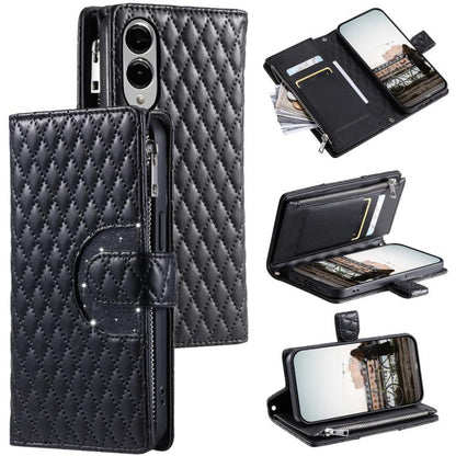 Glitter Lattice Zipper Wallet Leather Phone Case, For Samsung Galaxy S26+ 5G, For Samsung Galaxy S26 Ultra 5G, For Samsung Galaxy S26 5G, For Samsung Galaxy S25 FE 5G, For Samsung Galaxy S25 Edge 5G, For Samsung Galaxy S25 5G