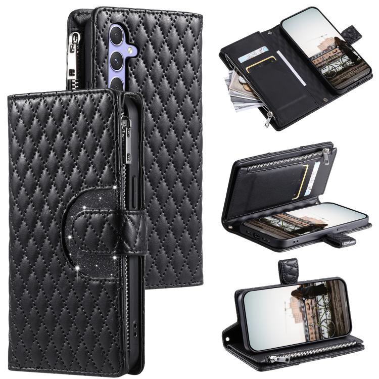 Glitter Lattice Zipper Wallet Leather Phone Case, For Samsung Galaxy S26+ 5G, For Samsung Galaxy S26 Ultra 5G, For Samsung Galaxy S26 5G, For Samsung Galaxy S25 FE 5G, For Samsung Galaxy S25 Edge 5G, For Samsung Galaxy S25 5G