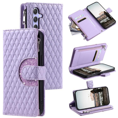 Glitter Lattice Zipper Wallet Leather Phone Case, For Samsung Galaxy S26+ 5G, For Samsung Galaxy S26 Ultra 5G, For Samsung Galaxy S26 5G, For Samsung Galaxy S25 FE 5G, For Samsung Galaxy S25 Edge 5G, For Samsung Galaxy S25 5G