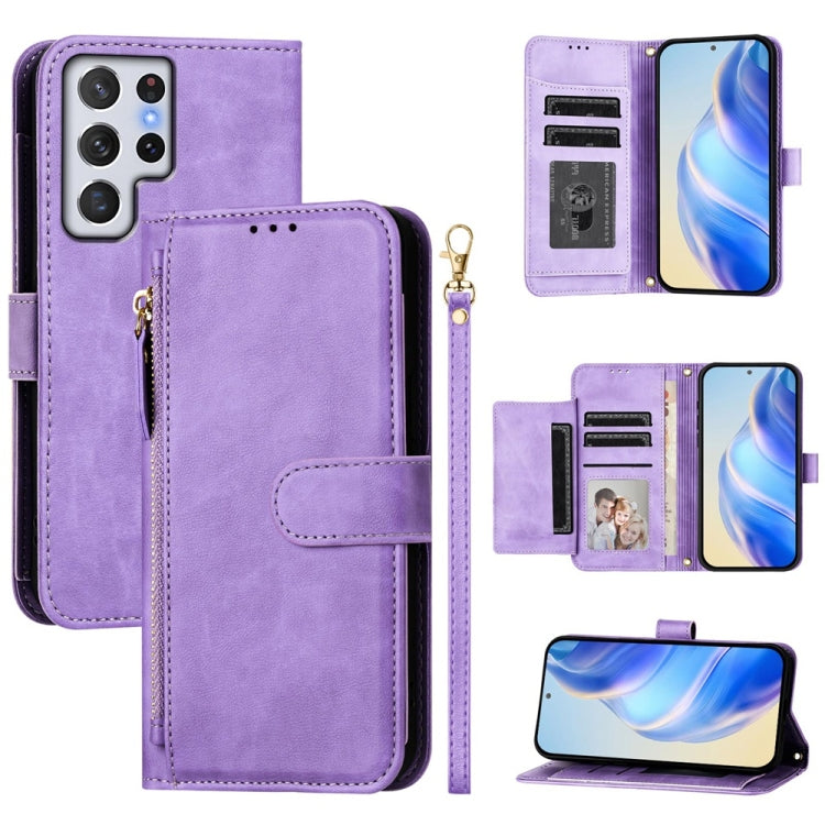Multi-Card Slots Zipper Wallet Leather Phone Case, For Samsung Galaxy S22 Ultra 5G, For Samsung Galaxy S22+ 5G, For Samsung Galaxy S22 5G, For Samsung Galaxy S21 FE 5G