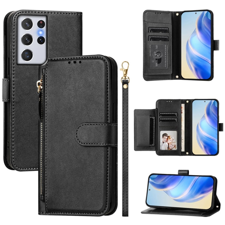 Multi-Card Slots Zipper Wallet Leather Phone Case, For Galaxy S21 FE 5G, For Galaxy S21 5G, For Galaxy S21+ 5G, For Galaxy S21 Ultra 5G