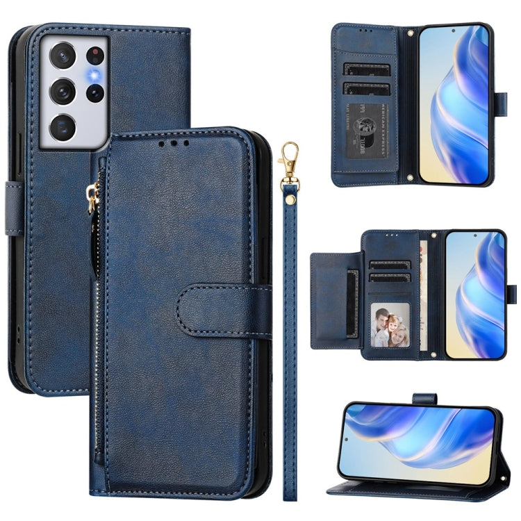 Multi-Card Slots Zipper Wallet Leather Phone Case, For Galaxy S21 FE 5G, For Galaxy S21 5G, For Galaxy S21+ 5G, For Galaxy S21 Ultra 5G