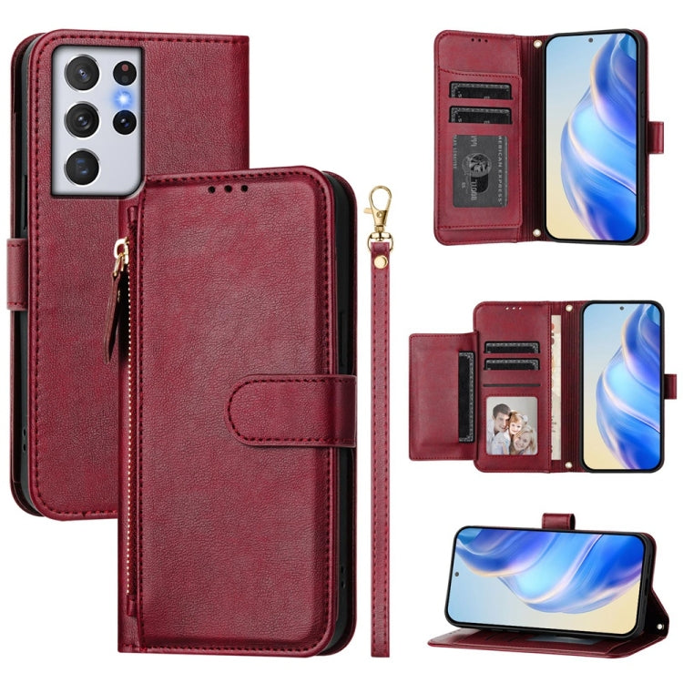 Multi-Card Slots Zipper Wallet Leather Phone Case, For Galaxy S21 FE 5G, For Galaxy S21 5G, For Galaxy S21+ 5G, For Galaxy S21 Ultra 5G