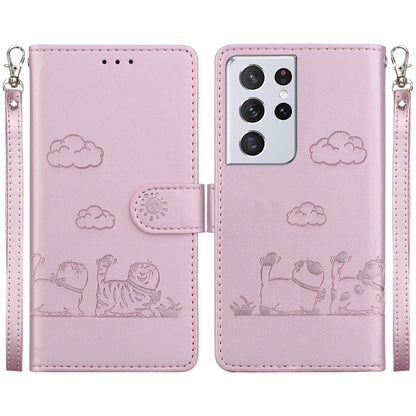 Cute Cats RFID Leather Phone Case, For Samsung Galaxy S21 Ultra 5G