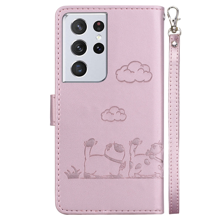 Cute Cats RFID Leather Phone Case, For Samsung Galaxy S21 Ultra 5G