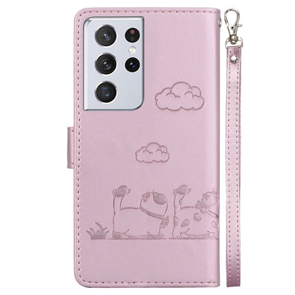 Cute Cats RFID Leather Phone Case, For Samsung Galaxy S21 Ultra 5G
