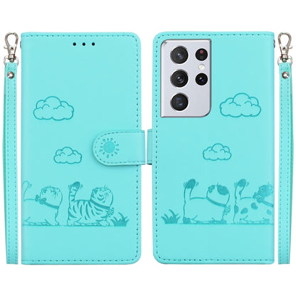 Cute Cats RFID Leather Phone Case, For Samsung Galaxy S21 Ultra 5G