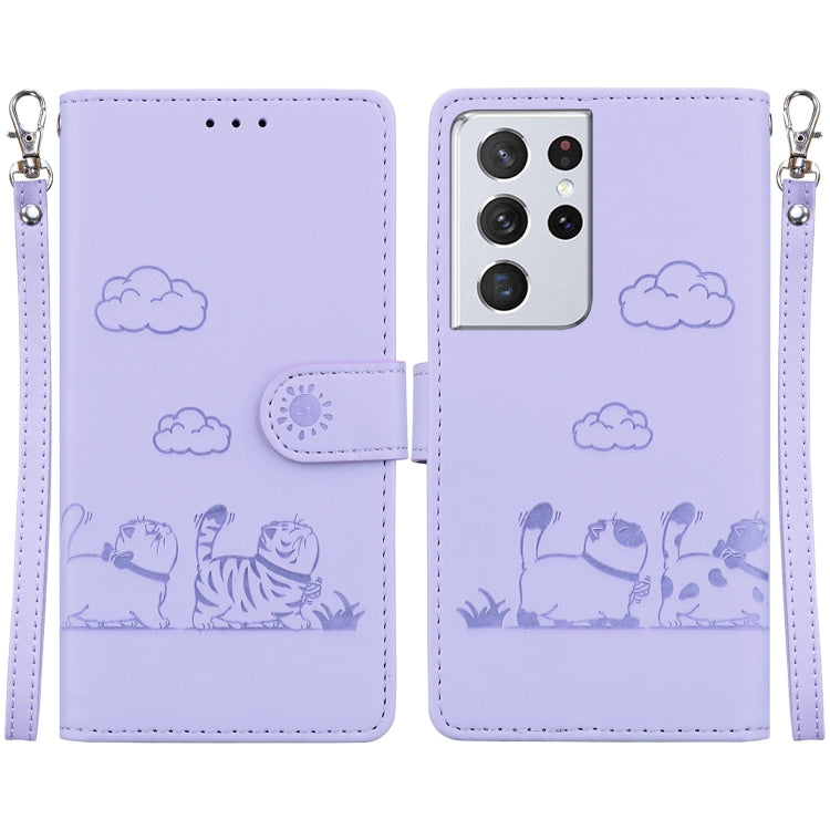 Cute Cats RFID Leather Phone Case, For Samsung Galaxy S21 Ultra 5G
