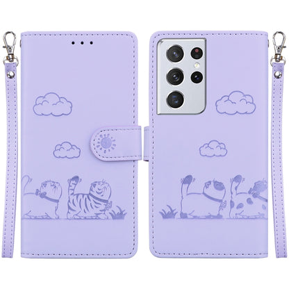 Cute Cats RFID Leather Phone Case, For Samsung Galaxy S21 Ultra 5G