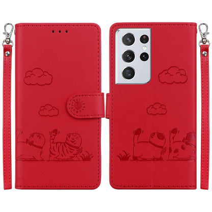 Cute Cats RFID Leather Phone Case, For Samsung Galaxy S21 Ultra 5G