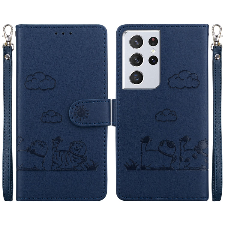Cute Cats RFID Leather Phone Case, For Samsung Galaxy S21 Ultra 5G
