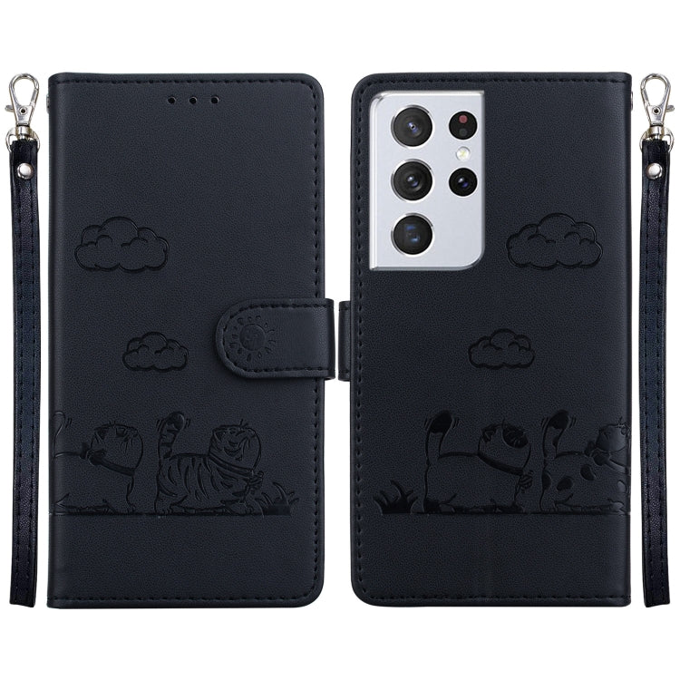 Cute Cats RFID Leather Phone Case, For Samsung Galaxy S21 Ultra 5G