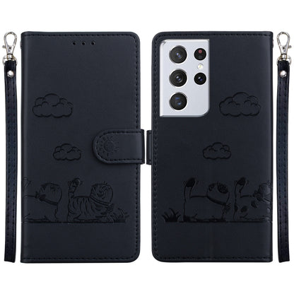 Cute Cats RFID Leather Phone Case, For Samsung Galaxy S21 Ultra 5G