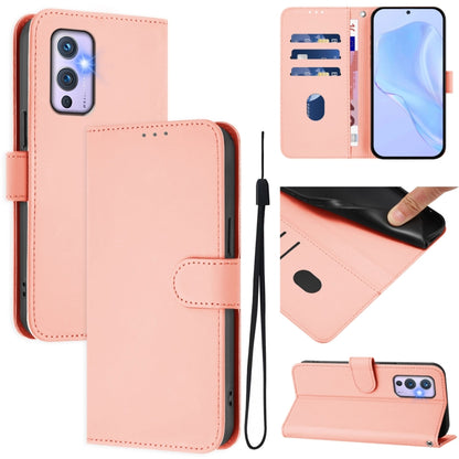 Skin Feel Solid Color Leather Phone Case with Lanyard, For OnePlus 9
