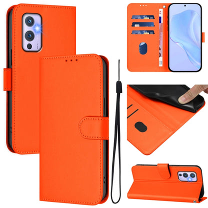 Skin Feel Solid Color Leather Phone Case with Lanyard, For OnePlus 9