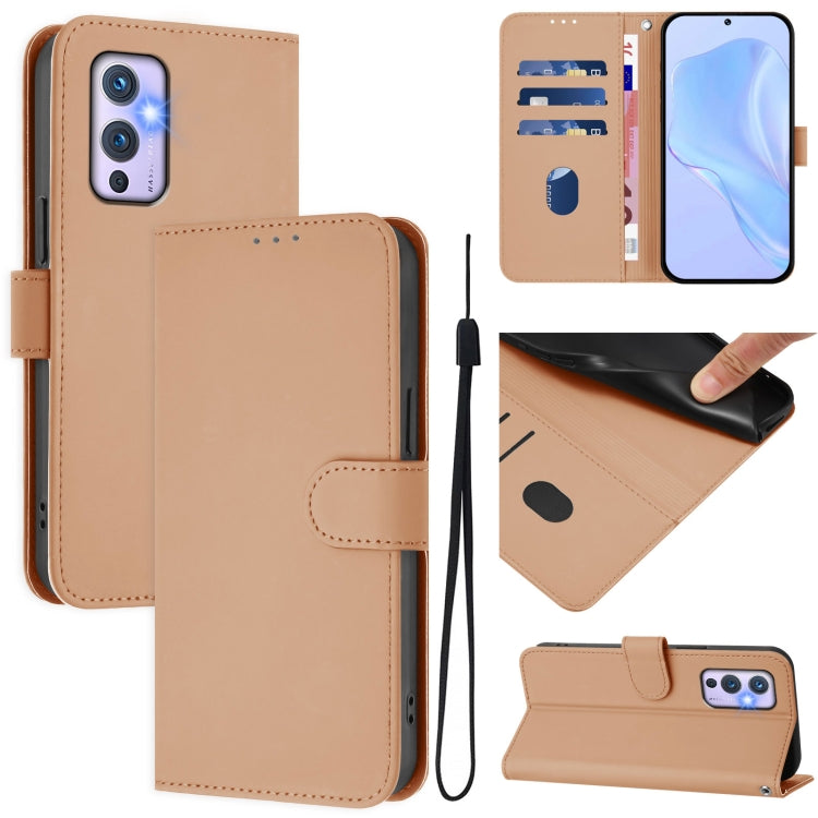 Skin Feel Solid Color Leather Phone Case with Lanyard, For OnePlus 9
