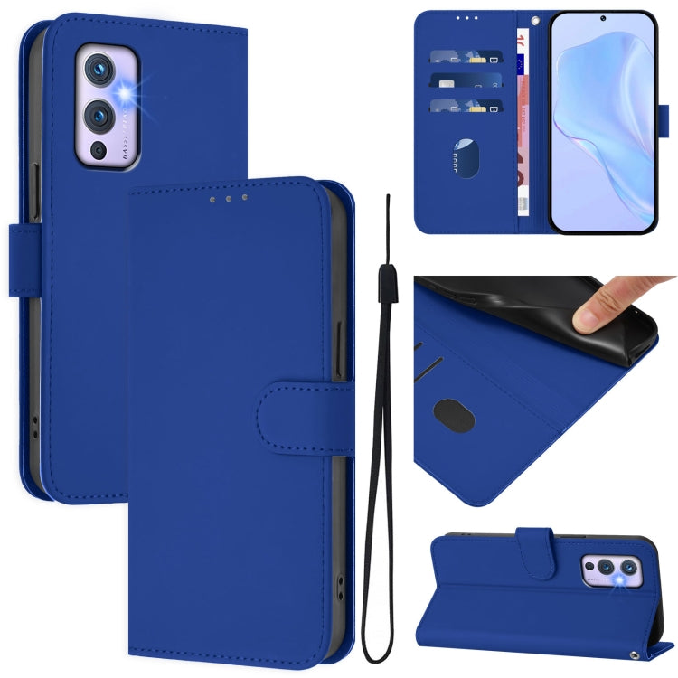 Skin Feel Solid Color Leather Phone Case with Lanyard, For OnePlus 9