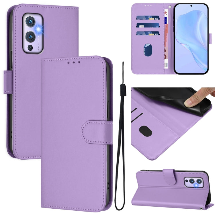 Skin Feel Solid Color Leather Phone Case with Lanyard, For OnePlus 9