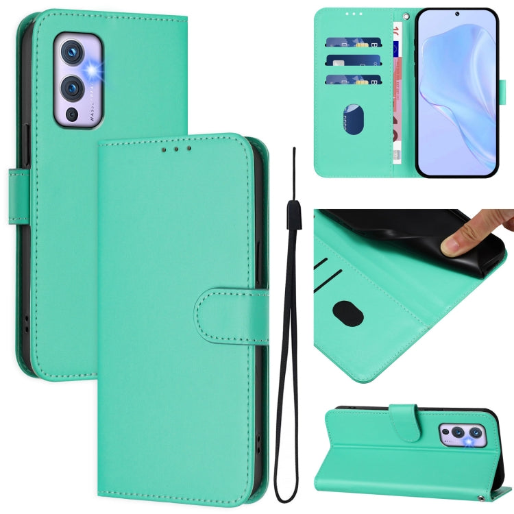 Skin Feel Solid Color Leather Phone Case with Lanyard, For OnePlus 9
