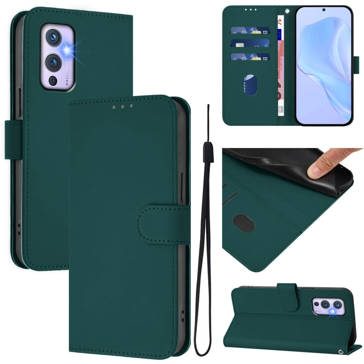 Skin Feel Solid Color Leather Phone Case with Lanyard, For OnePlus 9