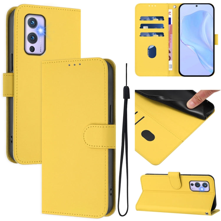 Skin Feel Solid Color Leather Phone Case with Lanyard, For OnePlus 9