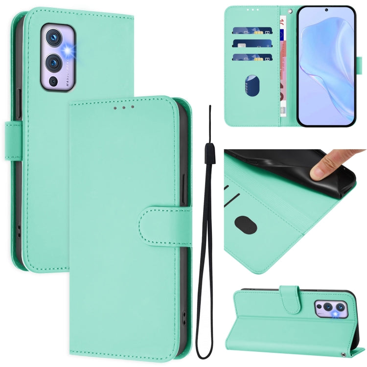Skin Feel Solid Color Leather Phone Case with Lanyard, For OnePlus 9
