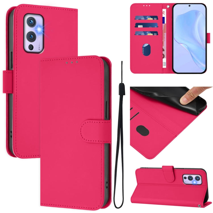 Skin Feel Solid Color Leather Phone Case with Lanyard, For OnePlus 9