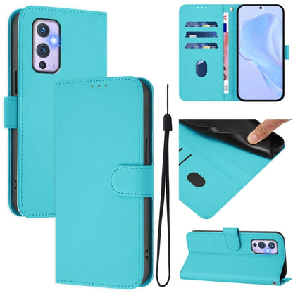 Skin Feel Solid Color Leather Phone Case with Lanyard, For OnePlus 9