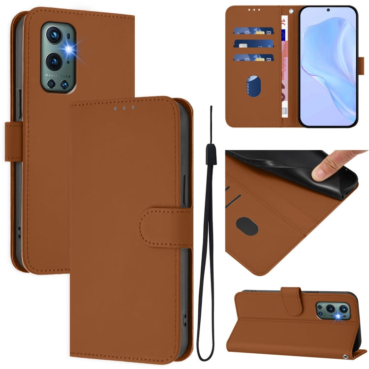 Skin Feel Solid Color Leather Phone Case with Lanyard, For OnePlus 9 Pro